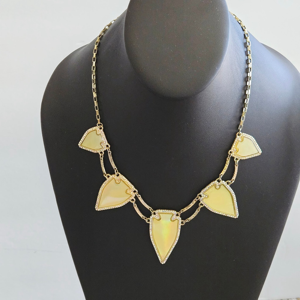 Katy Perry Iridescent Yellow Arrow Rhinestones Border Statement Prism Necklace - Picture 2 of 9